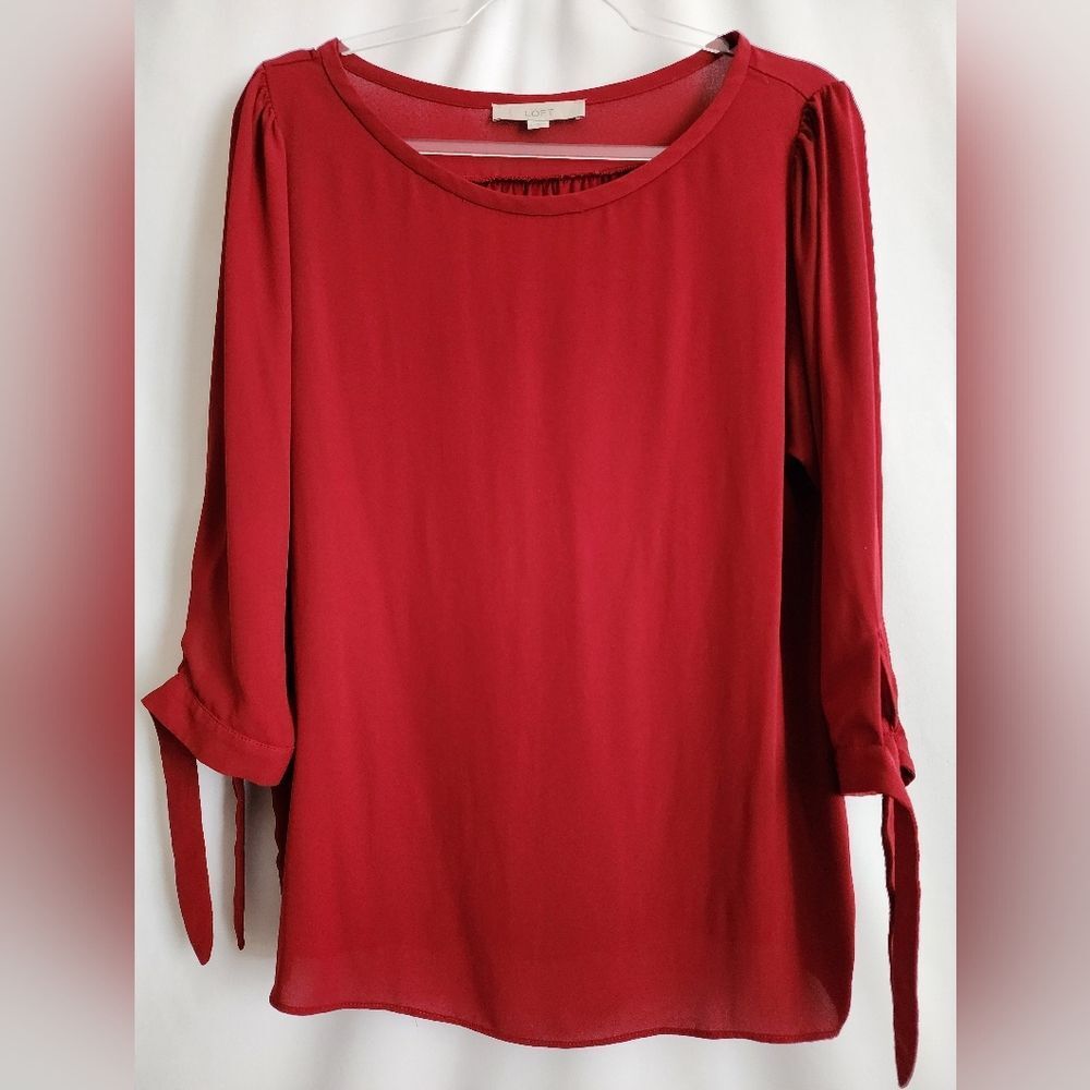 LOFT Red Tie Sleeve (3/4) Blouse